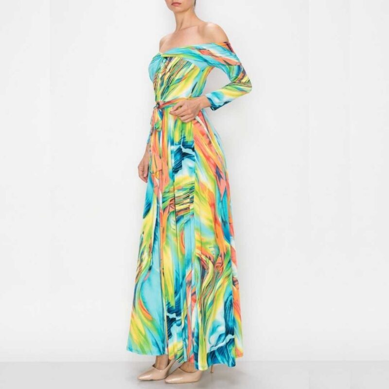 Off-shoulder maxi dress(Blue)