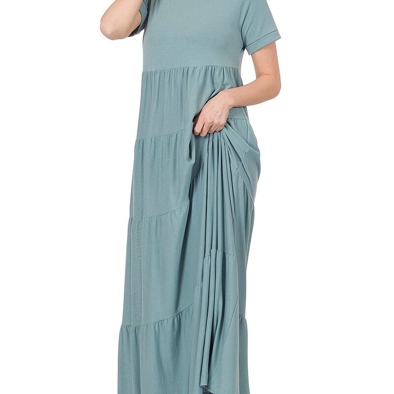 SHORT SLEEVE TIERED MAXI DRESS