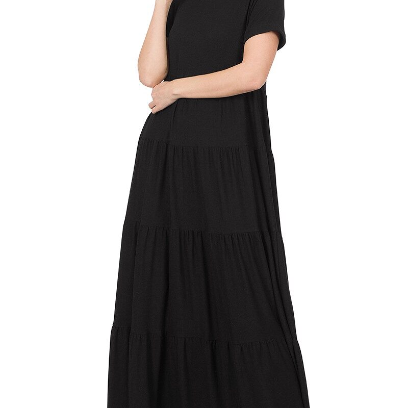 SHORT SLEEVE TIERED MAXI DRESS