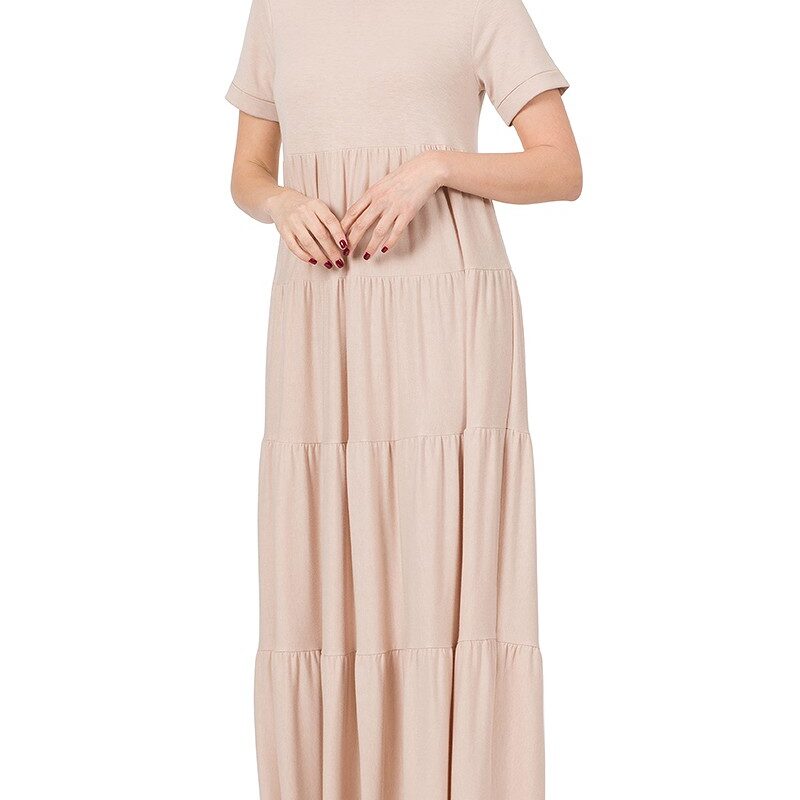 SHORT SLEEVE TIERED MAXI DRESS