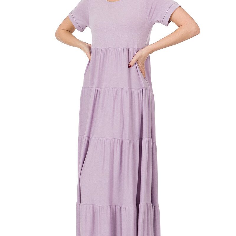 SHORT SLEEVE TIERED MAXI DRESS