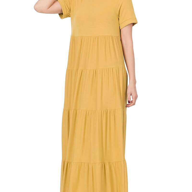 SHORT SLEEVE TIERED MAXI DRESS