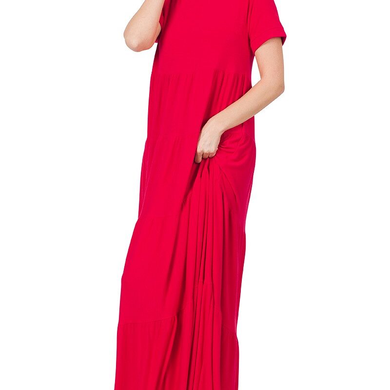 SHORT SLEEVE TIERED MAXI DRESS