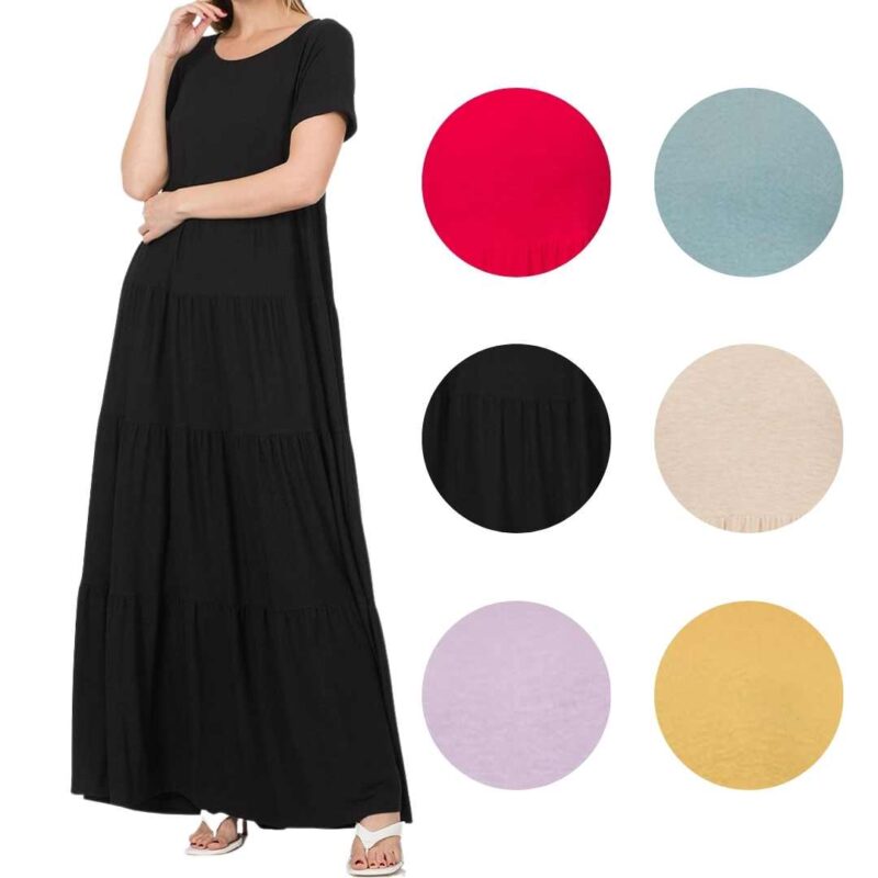 SHORT SLEEVE TIERED MAXI DRESS